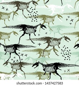 Childish seamless pattern with dinosaurs skeletons and bones. Trendy scandinavian vector background. Perfect for kids apparel,fabric, textile, nursery decoration,wrapping paper
