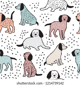Childish seamless pattern with dogs. Cute baby design background.