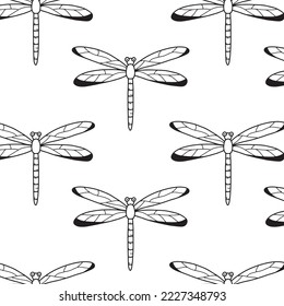 Childish seamless pattern with dragonfly. Doodle style. Vector illustration. Pattern with insects.