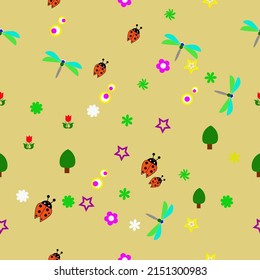 Childish seamless pattern with dragonfly. Perfect for baby clothes, fabrics, textile, baby decorations, wrapping paper.