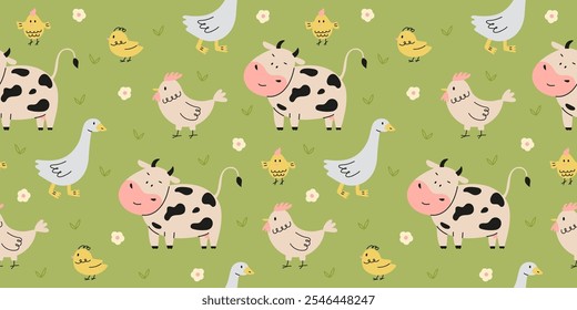 Childish seamless pattern with farm animals