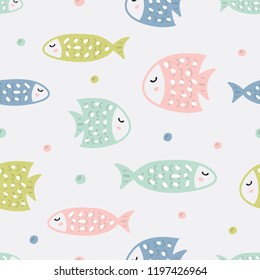 Childish seamless pattern with fish. Creative texture for fabric, textile.