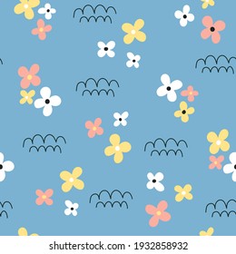 Childish seamless pattern with flowers. Vector illustration.