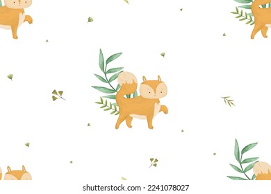 patrón ininterrumpido infantil con animales y ramas forestales, hojas, diseño de bebé