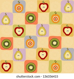 childish seamless pattern with fruits, vector illustration