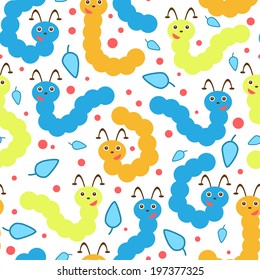 Childish seamless pattern with funny caterpillars