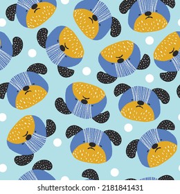 Childish seamless pattern with funny creative dogs. Creative childish texture in scandinavian style. Great for fabric, textile Vector Illustration.