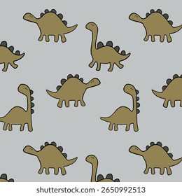 Padrão sem emenda infantil com dinossauro verde e arco-íris. padrão de dino em cores verde-amarelas. adequado para tecidos, papel de embrulho, impressões. ilustração vetorial
