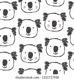 Childish seamless pattern with hand drawn coalas. Trendy scandinavian vector background. Perfect for kids apparel,fabric, textile, nursery decoration,wrapping paper