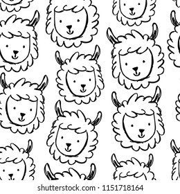 Childish seamless pattern with hand drawn lamas. Trendy scandinavian vector background. Perfect for kids apparel,fabric, textile, nursery decoration,wrapping paper