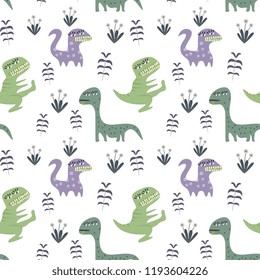 Childish seamless pattern with hand drawn dino watercolor style. Creative vector childish background for fabric and textile print.