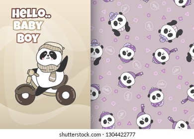 Childish seamless pattern with hand drawn panda. Trendy scandinavian vector background. Perfect for kids apparel fabric  textile  nursery decoration wrapping paper - Vector