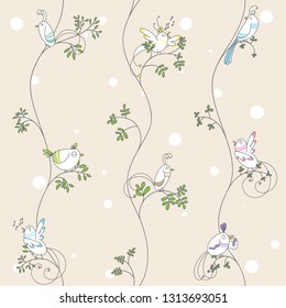 Childish seamless pattern with hand drawn floral bird. Trendy scandinavian vector background. Perfect for kids apparel fabric  textile  nursery decoration wrapping paper - Vector