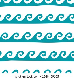 Childish seamless pattern with hand drawn waves on a white background. Scandinavian trends vector illustration. Easy to edit color and thickness of lines.