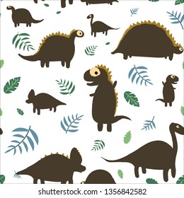 Childish seamless pattern with hand drawn dino . Creative vector background for fabric, textile. Dinosaurs silhouette colorful background.