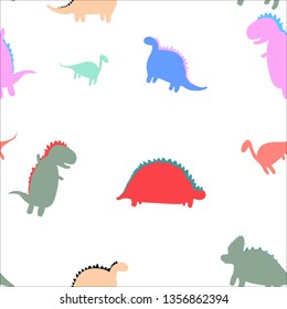 Childish seamless pattern with hand drawn dino . Creative vector background for fabric, textile. Dinosaurs silhouette colorful background.