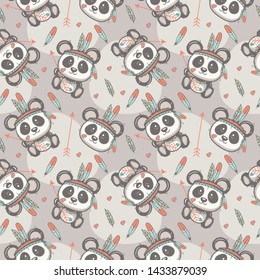 Childish seamless pattern with hand drawn panda. Trendy scandinavian vector background. Perfect for kids apparel fabric  textile  nursery decoration wrapping paper