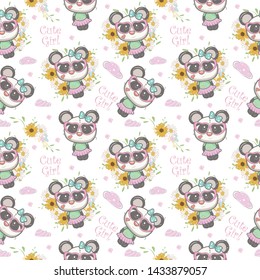 Childish seamless pattern with hand drawn panda. Trendy scandinavian vector background. Perfect for kids apparel fabric  textile  nursery decoration wrapping paper