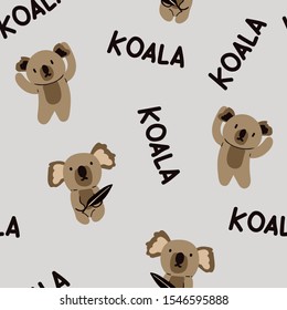 Childish seamless pattern with hand drawn cute koala bear. Creative animal texture for fabric, wrapping, textile, wallpaper, apparel. Vector illustration