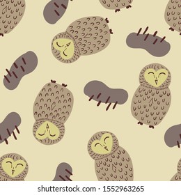 childish seamless pattern with hand drawn owl. Creative animal texture for fabric, wrapping, textile, wallpaper, apparel. Vector illustration
