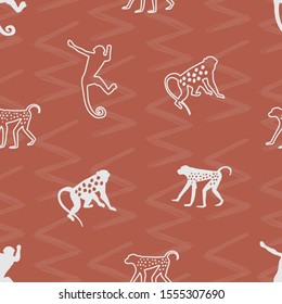 Childish seamless pattern with hand drawn monkeys. Creative kids texture for fabric, wrapping, textile, wallpaper, apparel.