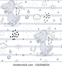 Childish seamless pattern with hand drawn dino.
