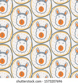 Childish seamless pattern with hand drawn cute llama. creative nursery designs for kids room, fabric, wrapping, wallpaper, textile, apparel. vector illustration