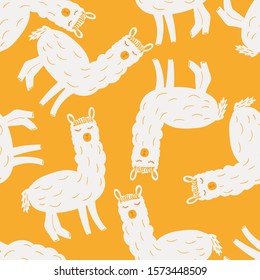 Childish seamless pattern with hand drawn cute llama. creative nursery designs for kids room, fabric, wrapping, wallpaper, textile, apparel. vector illustration