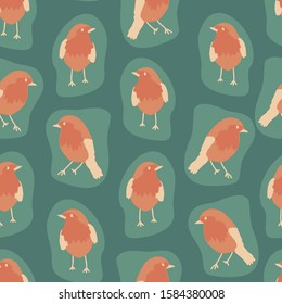 Childish seamless pattern with hand drawn robin bird-songbird. creative nursery designs for kids room, fabric, wrapping, wallpaper, textile, apparel. vector illustration