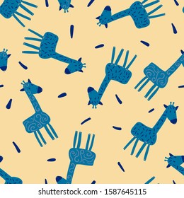 Childish seamless pattern with hand drawn blue giraffe. creative nursery designs for kids room, fabric, wrapping, wallpaper, textile, apparel. vector illustration