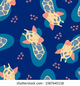 Childish seamless pattern with hand drawn blue giraffe. creative nursery designs for kids room, fabric, wrapping, wallpaper, textile, apparel. vector illustration