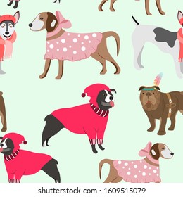 Childish seamless pattern with hand drawn  dogs.Perfect for kids apparel,fabric, textile, nursery decoration,wrapping paper.