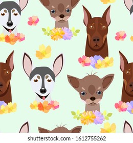 Childish seamless pattern with hand drawn  dogs.Perfect for kids apparel,fabric, textile, nursery decoration,wrapping paper.