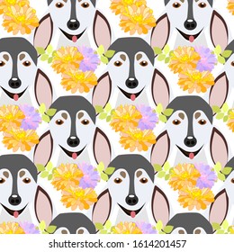 Childish seamless pattern with hand drawn  dogs.Perfect for kids apparel,fabric, textile, nursery decoration,wrapping paper.