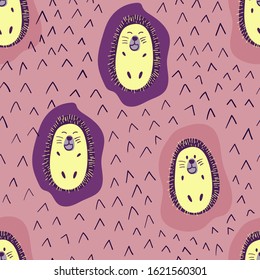 Childish seamless pattern with hand drawn cute hedgehog. Creative animal texture for fabric, wrapping, textile, wallpaper, apparel. Vector illustration