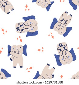 Childish seamless pattern with hand drawn cute elephant. Creative animal texture for fabric, wrapping, textile, wallpaper, apparel. Vector illustration