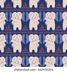 Childish seamless pattern with hand drawn cute elephant. Creative animal texture for fabric, wrapping, textile, wallpaper, apparel. Vector illustration