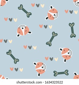 Childish seamless pattern with hand drawn cute dog faces. Creative animal texture for fabric, wrapping, textile, wallpaper, apparel. Vector illustration