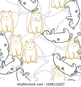 Childish seamless pattern with hand drawn cute cats. Creative animal texture for fabric, wrapping, textile, wallpaper, apparel. Vector illustration