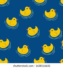 Childish seamless pattern with hand drawn little duck swimming. Creative animal texture for fabric, wrapping, textile, wallpaper, apparel. Vector illustration