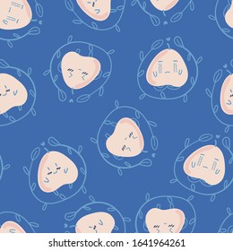 Childish seamless pattern with hand drawn peach fruit cartoons. Creative fruit texture for fabric, wrapping, textile, wallpaper, apparel. Vector illustration