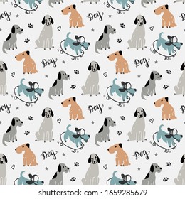 Childish seamless pattern with hand drawn dogs. Trendy scandinavian vector background. Perfect for kids apparel,fabric, textile, nursery decoration,wrapping paper