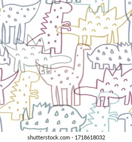 Childish seamless pattern with hand drawn dinosaurs. Creative vector childish background for fabric, textile, nursery wallpaper. Vector Illustration. - Powered by Shutterstock - Get 15% off with code: PIKWIZARD15