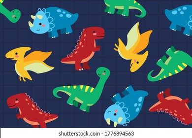 Childish seamless pattern with hand drawn dino vector background for fabric, textile