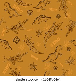 Childish seamless pattern with hand drawn dino. Childrens creative vector background for fabric, textile stock illustration