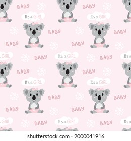 Patrón infantil sin costura con un bebé de koala dibujado a mano. Con la señal es un niño. En colores azules. Perfecto para prendas de vestir, tela, textil, decoración de vivero, papel envolvente.