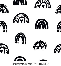 Childish seamless pattern with hand drawn rainbow and dots