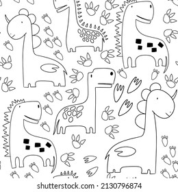 Childish seamless pattern with hand drawn funny dinosaurs. Creative vector childish background for fabric, textile