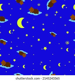 Patrón infantil sin costuras con oso de peluche dormido dibujado a mano. Perfecto para ropa de bebé, tejidos, tejidos, decoración de bebés, papel de envoltura.