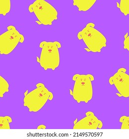 Childish seamless pattern with hand drawn dogs. Trendy Animal vector on purple background. Perfect for kids apparel, fabric, textile, nursery decoration, wrapping paper